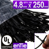 Easy Release Cable Ties 4.8mm x 250mm Releasable Reusable Black [100 Pack]