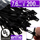 Easy Release Cable Ties 7.6mm x 200mm Releasable Reusable Black [25 Pack]