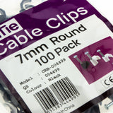 Round Black  7mm Cable Clips Secure Fastenings Cables [100 Pack]