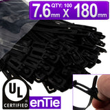 Easy Release Cable Ties 7.6mm x 180mm Releasable Reusable Black [100 Pack]