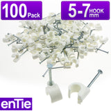 Cable Clip Hook Style  5mm to 7mm Round for Fastenings Cables White [100 Pack]