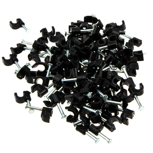 Round Black  4mm Cable Clips Secure Fastenings Cables [100 Pack]