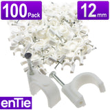 Round White 12mm Cable Clips Secure Fastenings Cables LARGE [100 Pack]