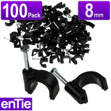 Round Black  8mm Cable Clips Secure Fastenings Cables [100 Pack]