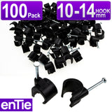 Cable Clip Hook Style 10mm to 14mm Round for Fastenings Cables Black [100 Pack]