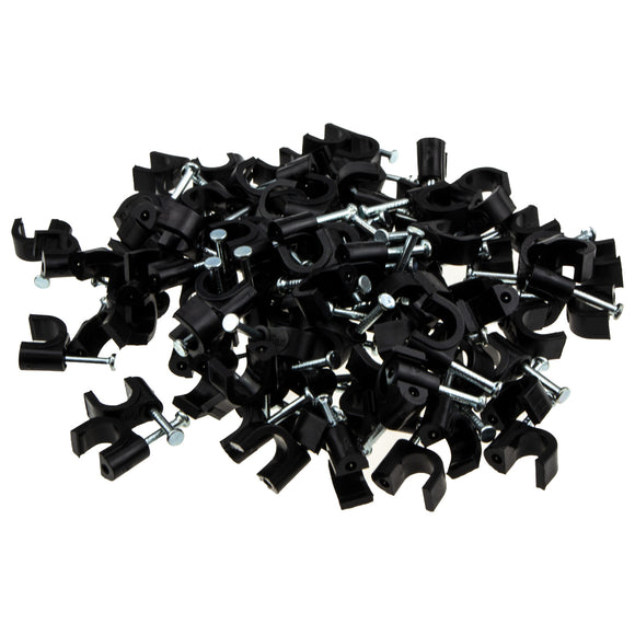 Round Black  6mm Cable Clips Secure Fastenings Cables [100 Pack]