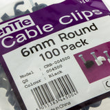 Round Black  6mm Cable Clips Secure Fastenings Cables [100 Pack]