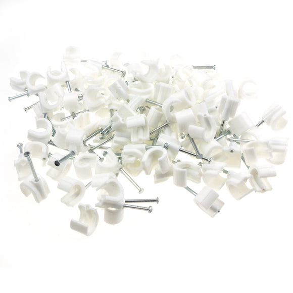 Cable Clip Hook Style 10mm to 14mm Round for Fastenings Cables White [100 Pack]