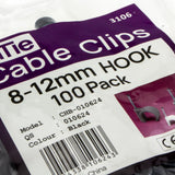 Cable Clip Hook Style  8mm to 12mm Round for Fastenings Cables Black [100 Pack]