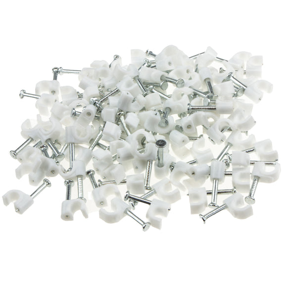 Round White  4mm Cable Clips Secure Fastenings Cables [100 Pack]