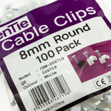 Round White  8mm Cable Clips Secure Fastenings Cables [100 Pack]