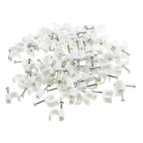 Round White  6mm Cable Clips Secure Fastenings Cables [100 Pack]