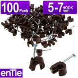 Cable Clip Hook Style  5mm to 7mm Round for Fastenings Cables Brown [100 Pack]