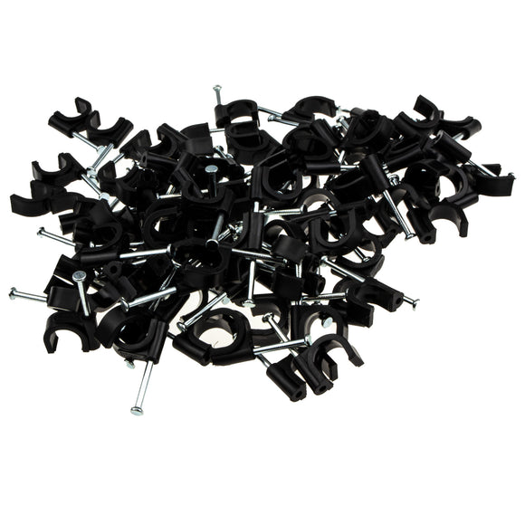 Round Black 10mm Cable Clips Secure Fastenings Cables [100 Pack]