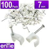 Round White  7mm Cable Clips Secure Fastenings Cables [100 Pack]
