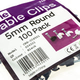 Round Black  5mm Cable Clips Secure Fastenings Cables [100 Pack]