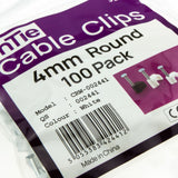 Round White  4mm Cable Clips Secure Fastenings Cables [100 Pack]