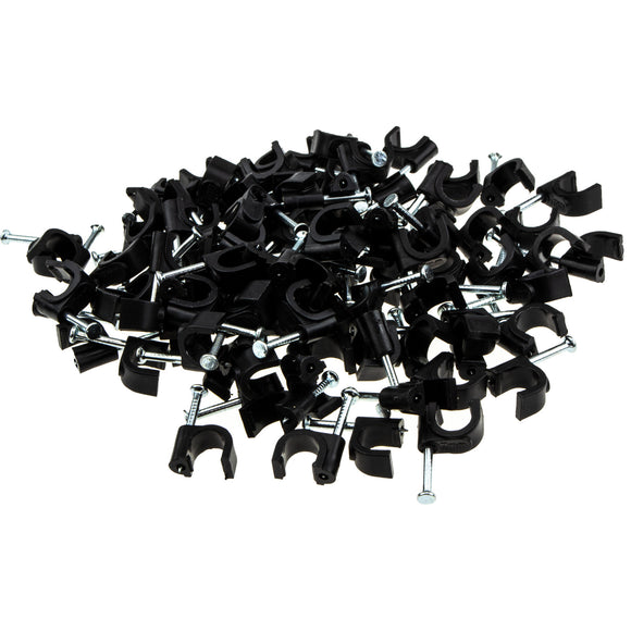Round Black  7mm Cable Clips Secure Fastenings Cables [100 Pack]