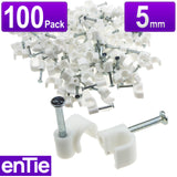 Round White  5mm Cable Clips Secure Fastenings Cables [100 Pack]