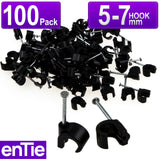 Cable Clip Hook Style  5mm to 7mm Round for Fastenings Cables Black [100 Pack]
