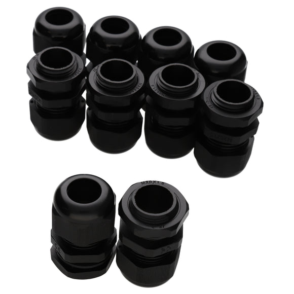 Nylon Cable Gland M20 Long 10-14mm with Weatherproof IP68 Washer Black [10 Pack]