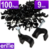 Round Black  9mm Cable Clips Secure Fastenings Cables [100 Pack]