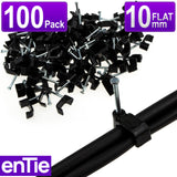 enTie FLAT Black 10mm Cable Clips for RG59 Shotgun Cable CCTV [100 Pack]