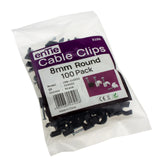 Round Black  8mm Cable Clips Secure Fastenings Cables [100 Pack]