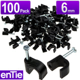 Round Black  6mm Cable Clips Secure Fastenings Cables [100 Pack]