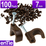 Round Brown  7mm Cable Clips Secure Fastenings Cables [100 Pack]