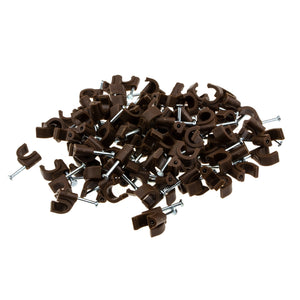 Round Brown  7mm Cable Clips Secure Fastenings Cables [100 Pack]