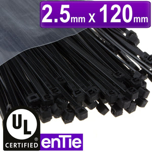 Black Cable Ties 2.5mm x 120mm Nylon 66 UL Approved [100 Pack]