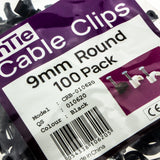 Round Black  9mm Cable Clips Secure Fastenings Cables [100 Pack]