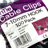 Cable Clip Hook Style  7mm to 10mm Round for Fastenings Cables Black [100 Pack]