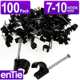 Cable Clip Hook Style  7mm to 10mm Round for Fastenings Cables Black [100 Pack]