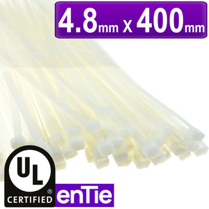 Natural White Cable Ties 4.8mm x 400mm Nylon 66 UL Approved [100 Pack]