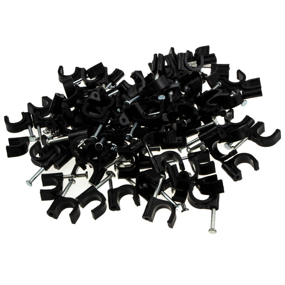 Round Black  9mm Cable Clips Secure Fastenings Cables [100 Pack]