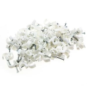 Round White  8mm Cable Clips Secure Fastenings Cables [100 Pack]