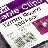 Round Black 12mm Cable Clips Secure Fastenings Cables LARGE [100 Pack]