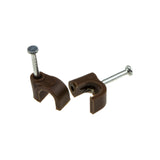 Round Brown  6mm Cable Clips Secure Fastenings Cables [100 Pack]