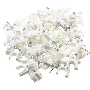 Round White 12mm Cable Clips Secure Fastenings Cables LARGE [100 Pack]