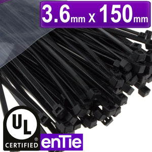 Black Cable Ties 3.6mm X 150mm Nylon 66 UL Approved [100 Pack]