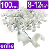 Cable Clip Hook Style  8mm to 12mm Round for Fastenings Cables White [100 Pack]