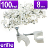 Round White  8mm Cable Clips Secure Fastenings Cables [100 Pack]