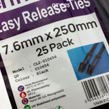 Easy Release Cable Ties 7.6mm x 250mm Releasable Reusable Black [25 Pack]