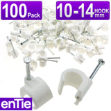 Cable Clip Hook Style 10mm to 14mm Round for Fastenings Cables White [100 Pack]