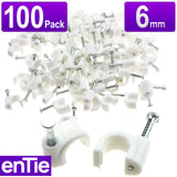 Round White  6mm Cable Clips Secure Fastenings Cables [100 Pack]