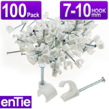 Cable Clip Hook Style  7mm to 10mm Round for Fastenings Cables White [100 Pack]