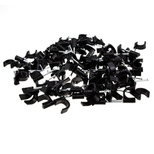 Round Black 12mm Cable Clips Secure Fastenings Cables LARGE [100 Pack]