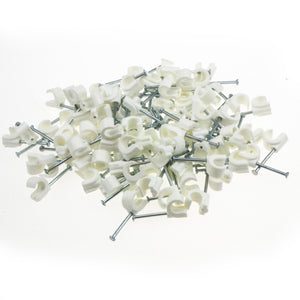 Cable Clip Hook Style  5mm to 7mm Round for Fastenings Cables White [100 Pack]